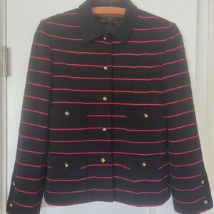 Classic Striped Button-Front Women's Jacket - Black & Pink